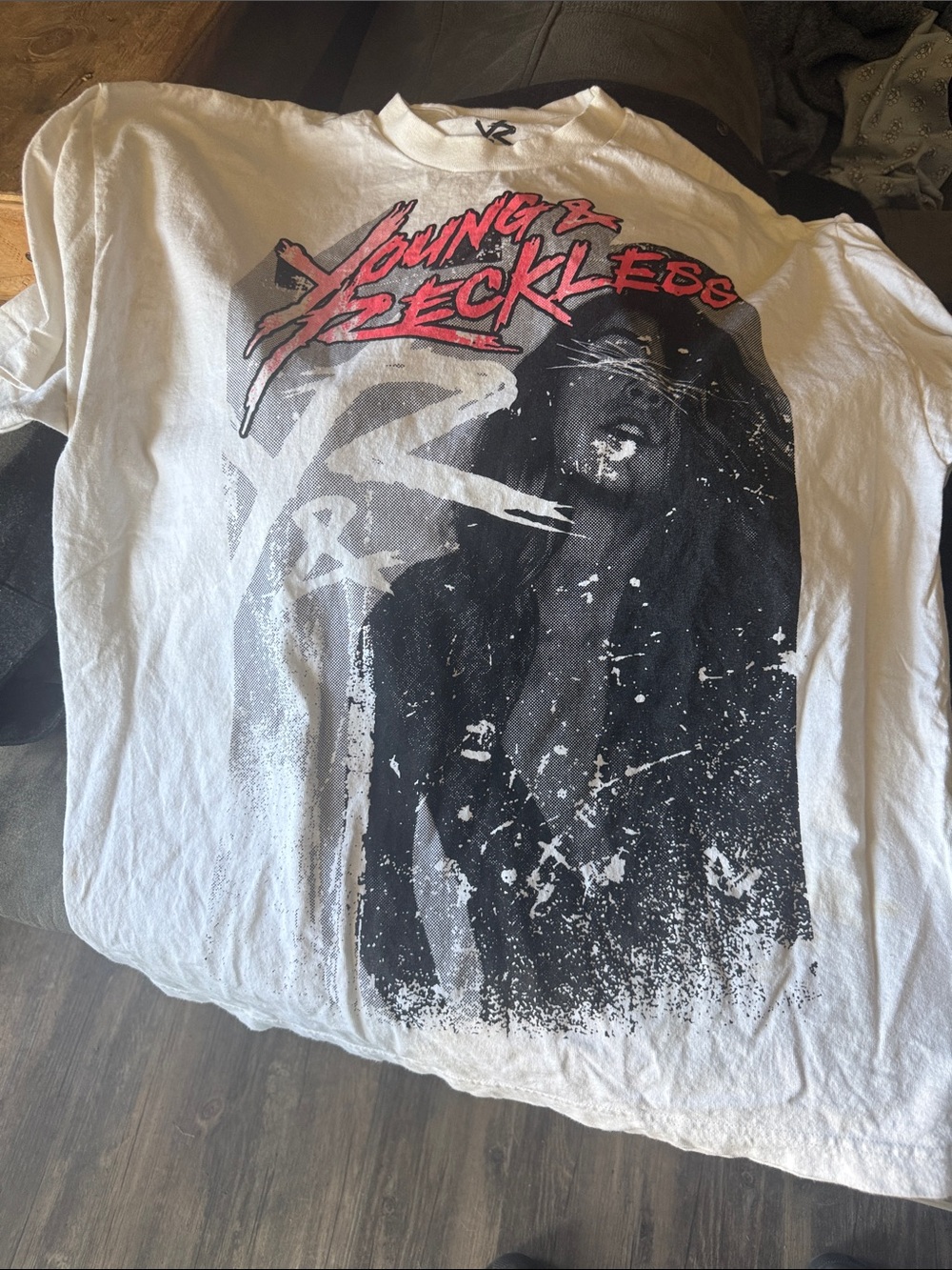 Young & Reckless White Tee with Black Photo Print and Red Logo